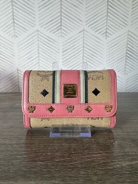 MCM Visetos Pink and Tan Trifold Wallet